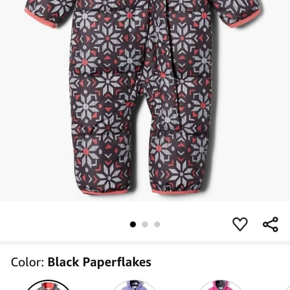 Kids One Piece Snowsuit - Black and Pink Snowflake Design